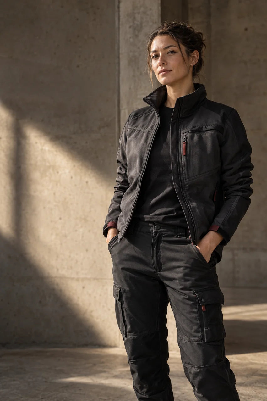 Workwear campaign portrait in a concrete setting