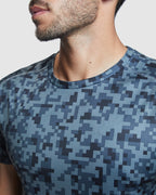 Roly Assen technical T-shirt in pixel black, neck and shoulder detail.